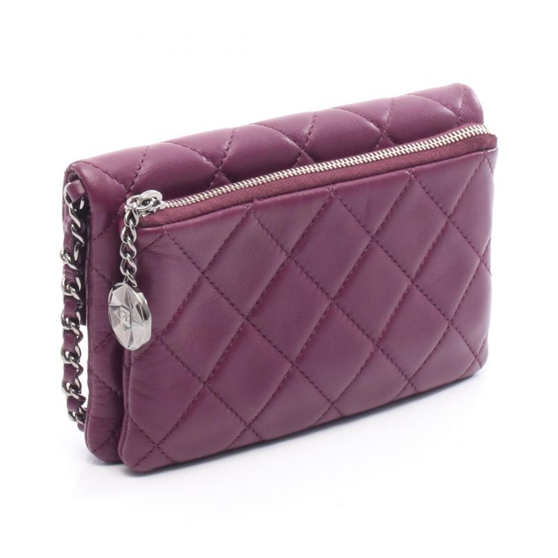 Chanel Shoulder Bag Matelasse Chain Pouch Purple Leather Matelasse Chain Pouch