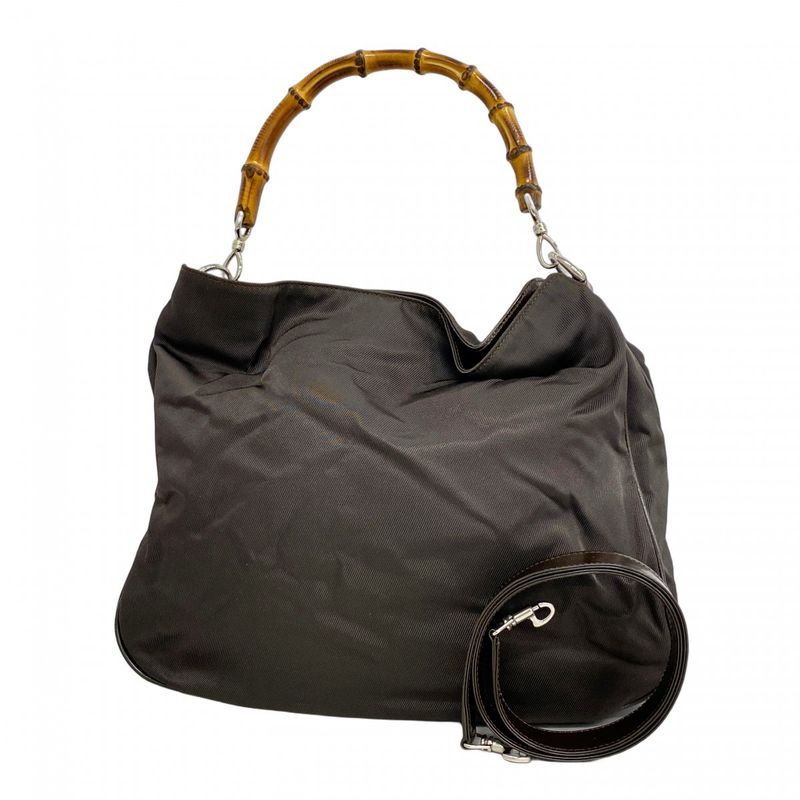 Gucci Handbag Bamboo 001 1781 1577 Nylon Dark Brown Silver Hardware 2way Bag