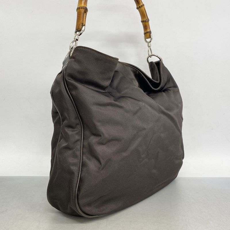 Gucci Handbag Bamboo 001 1781 1577 Nylon Dark Brown Silver Hardware 2way Bag