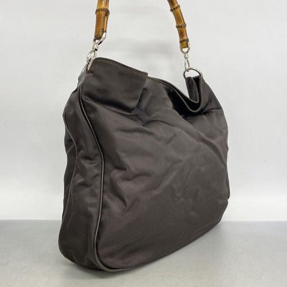 Gucci Handbag Bamboo 001 1781 1577 Nylon Dark Brown Silver Hardware 2way Bag