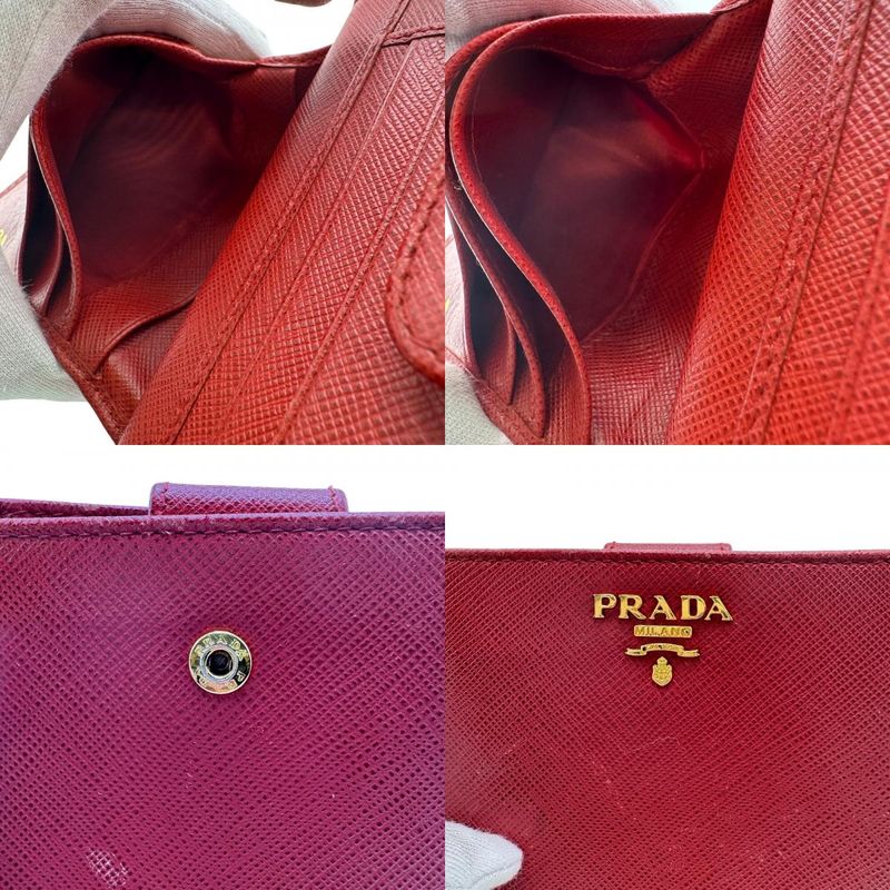 Prada 1ml018 Bifold Wallet Red Ladies