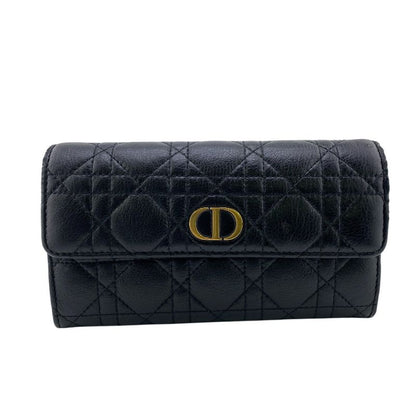 Christian DIOR Long Wallet Dior Caro Long Wallet Black Women