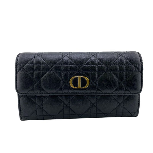 Christian DIOR Long Wallet Dior Caro Long Wallet Black Women