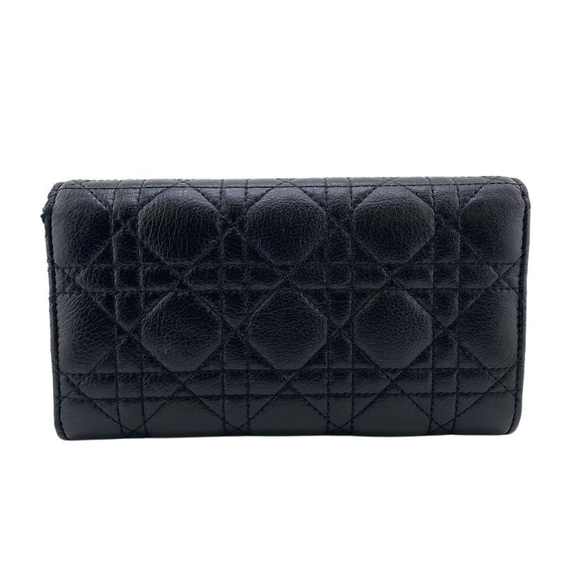 Christian DIOR Long Wallet Dior Caro Long Wallet Black Women