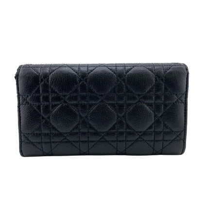 Christian DIOR Long Wallet Dior Caro Long Wallet Black Women