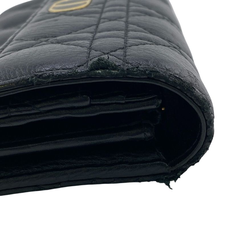Christian DIOR Long Wallet Dior Caro Long Wallet Black Women