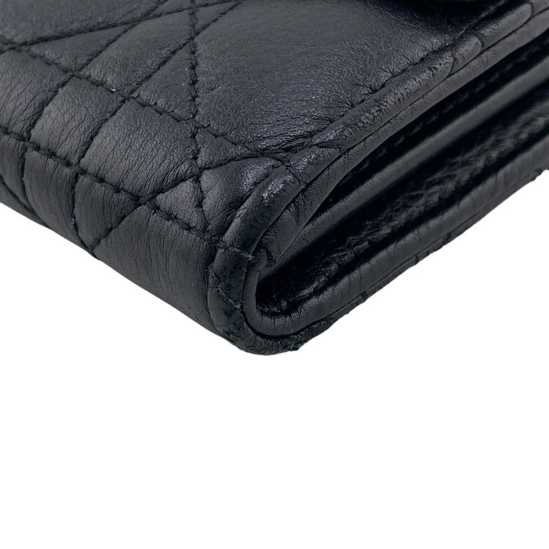 Christian DIOR Long Wallet Dior Caro Long Wallet Black Women