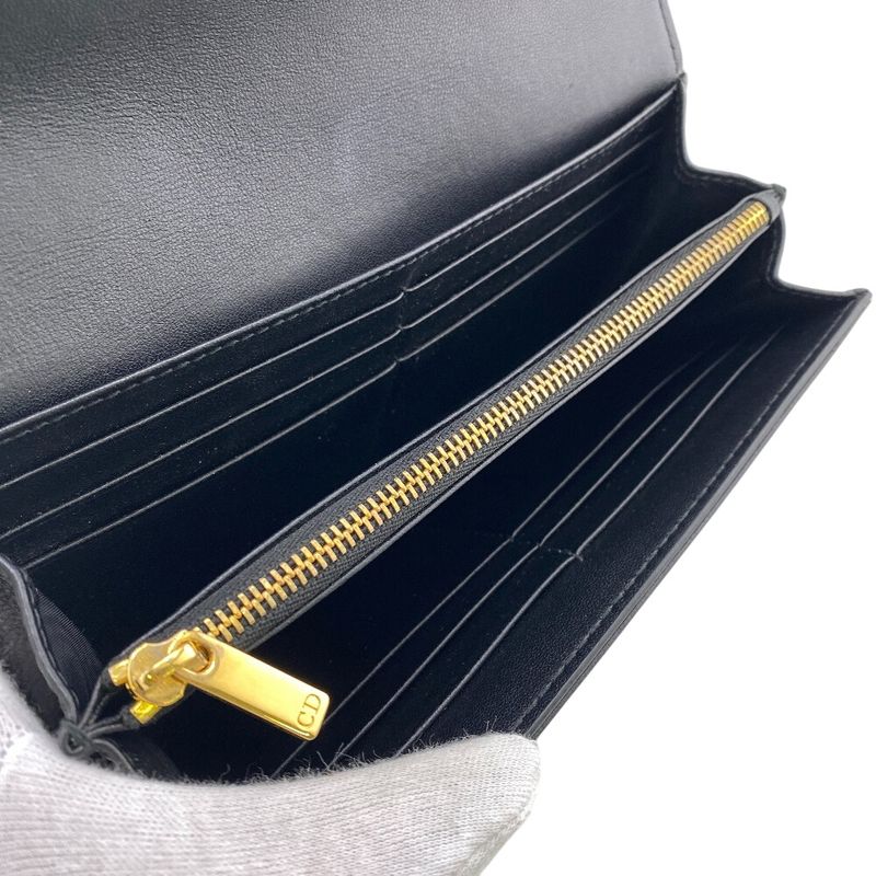 Christian DIOR Long Wallet Dior Caro Long Wallet Black Women
