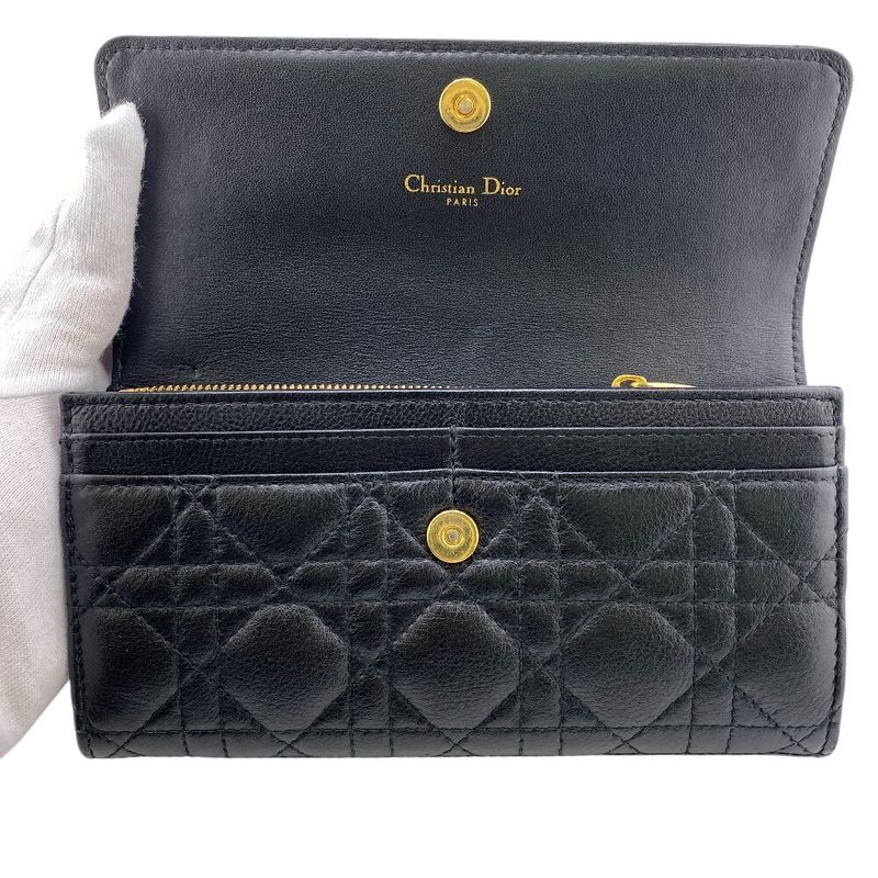 Christian DIOR Long Wallet Dior Caro Long Wallet Black Women