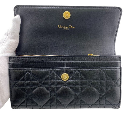 Christian DIOR Long Wallet Dior Caro Long Wallet Black Women