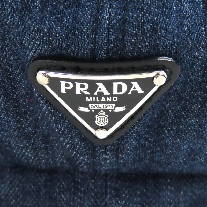 Prada 1hc551 100% Cotton Triangle Logo Triangle Plate Denim Casket Hat Indigo