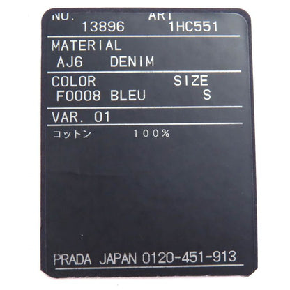 Prada 1hc551 100% Cotton Triangle Logo Triangle Plate Denim Casket Hat Indigo
