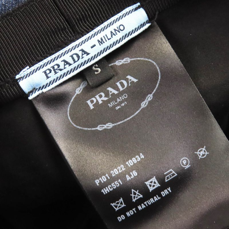 Prada 1hc551 100% Cotton Triangle Logo Triangle Plate Denim Casket Hat Indigo