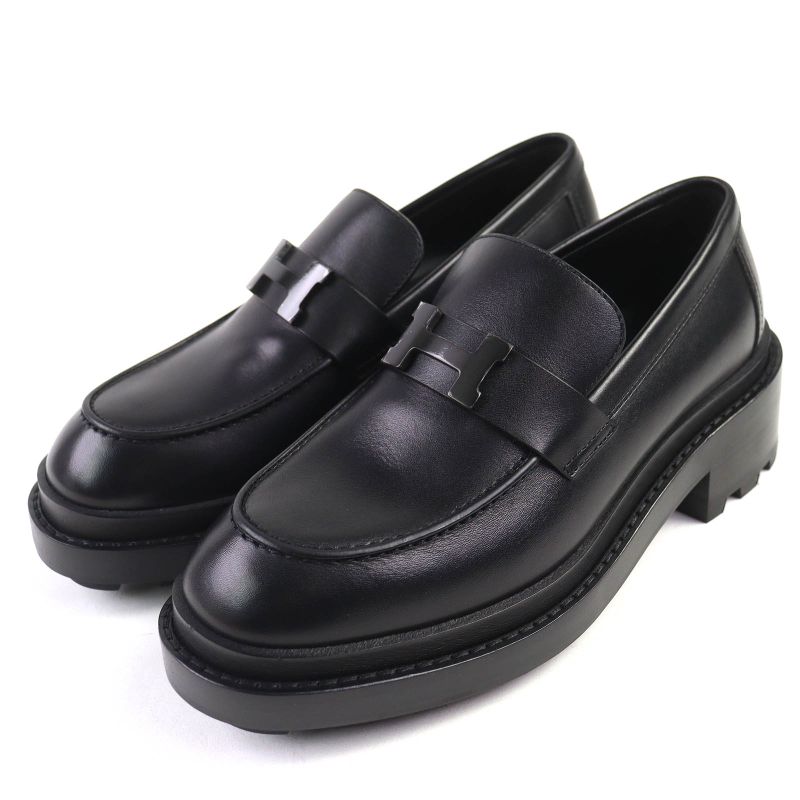 Hermes 2025 252134z Moccasin Ruble H Logo Hardware Leather Loafer Black 36.5