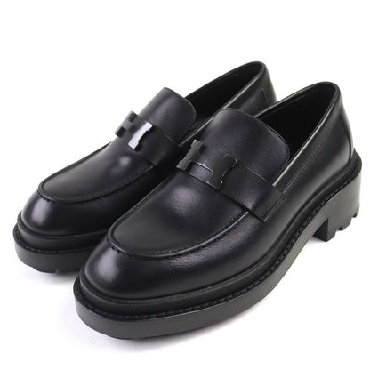 Hermes 2025 252134z Moccasin Ruble H Logo Hardware Leather Loafer Black 36.5
