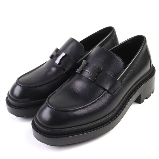 Hermes 2025 252134z Moccasin Ruble H Logo Hardware Leather Loafer Black 36.5