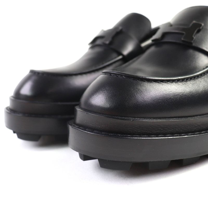 Hermes 2025 252134z Moccasin Ruble H Logo Hardware Leather Loafer Black 36.5