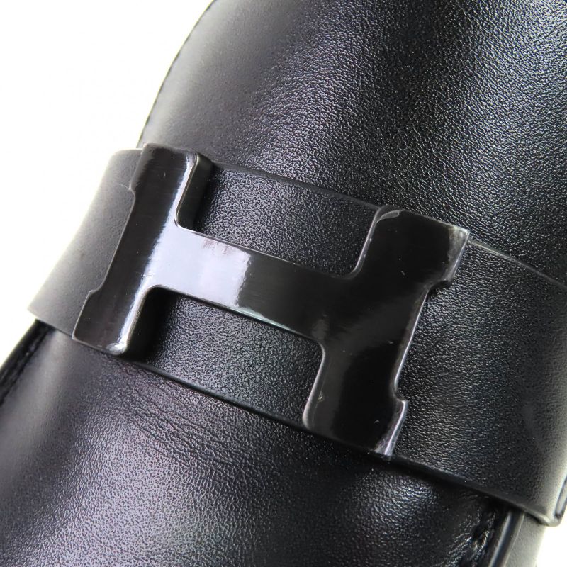 Hermes 2025 252134z Moccasin Ruble H Logo Hardware Leather Loafer Black 36.5