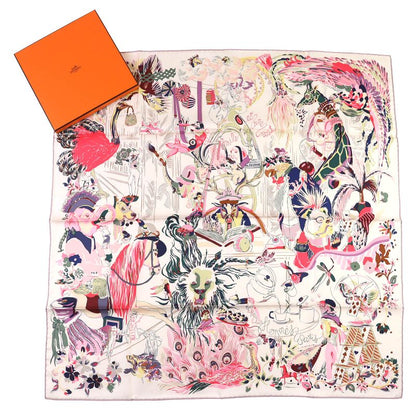 Hermes Emile Et Une Nuit Emile's Night 100% Silk Rose Te/green/prune Carré 90
