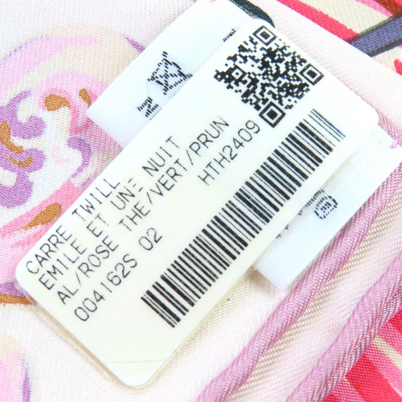 Hermes Emile Et Une Nuit Emile's Night 100% Silk Rose Te/green/prune Carré 90