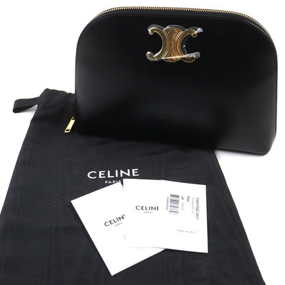 Celine 10n073gez Calfskin Triomphe Round Zipper Pouch Black Gold Hardware
