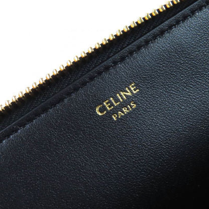 Celine 10n073gez Calfskin Triomphe Round Zipper Pouch Black Gold Hardware
