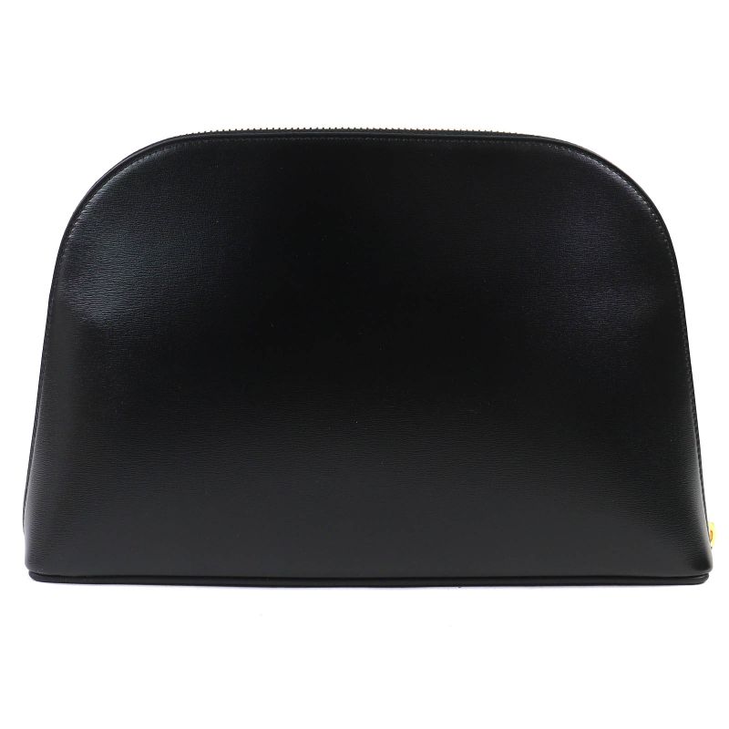 Celine 10n073gez Calfskin Triomphe Round Zipper Pouch Black Gold Hardware