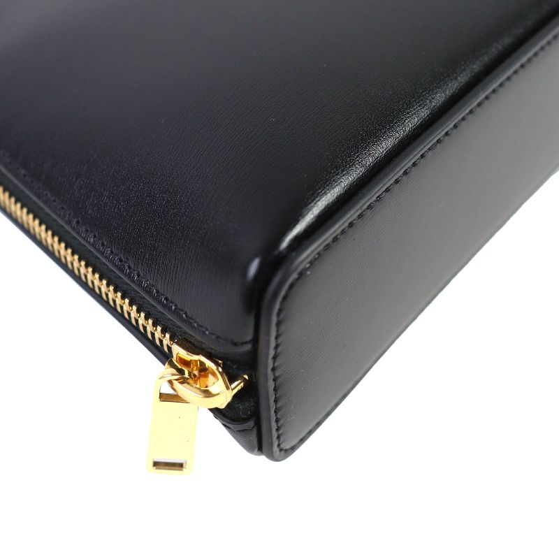 Celine 10n073gez Calfskin Triomphe Round Zipper Pouch Black Gold Hardware