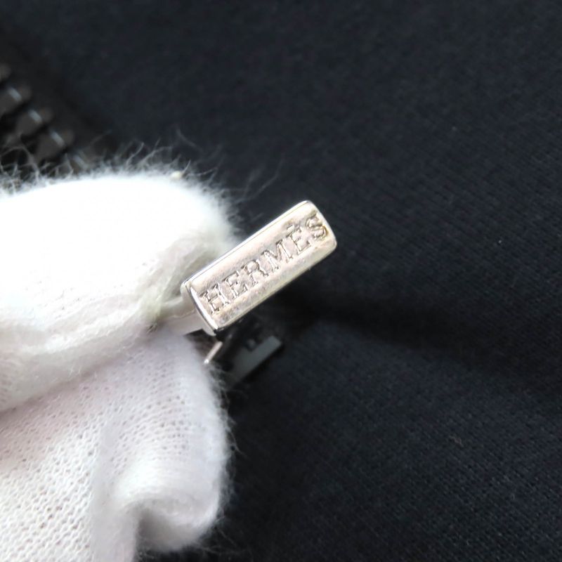 Hermes 100% Cotton Serie Button Half Zip Pullover Hoodie Black S Made In France