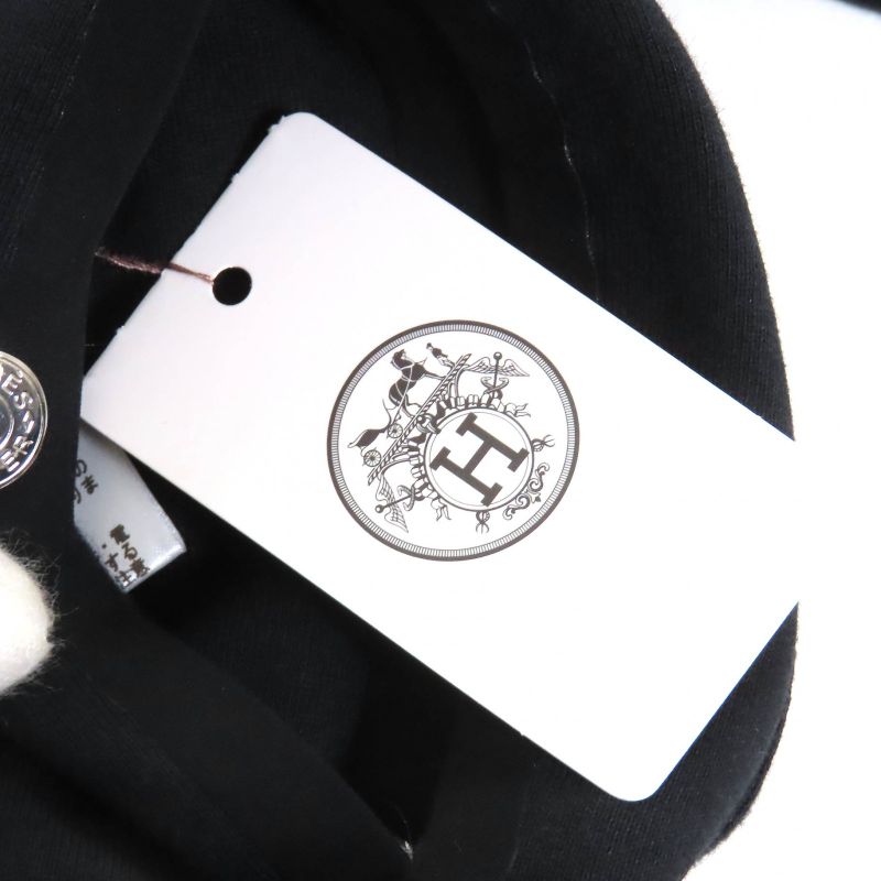 Hermes 100% Cotton Serie Button Half Zip Pullover Hoodie Black S Made In France