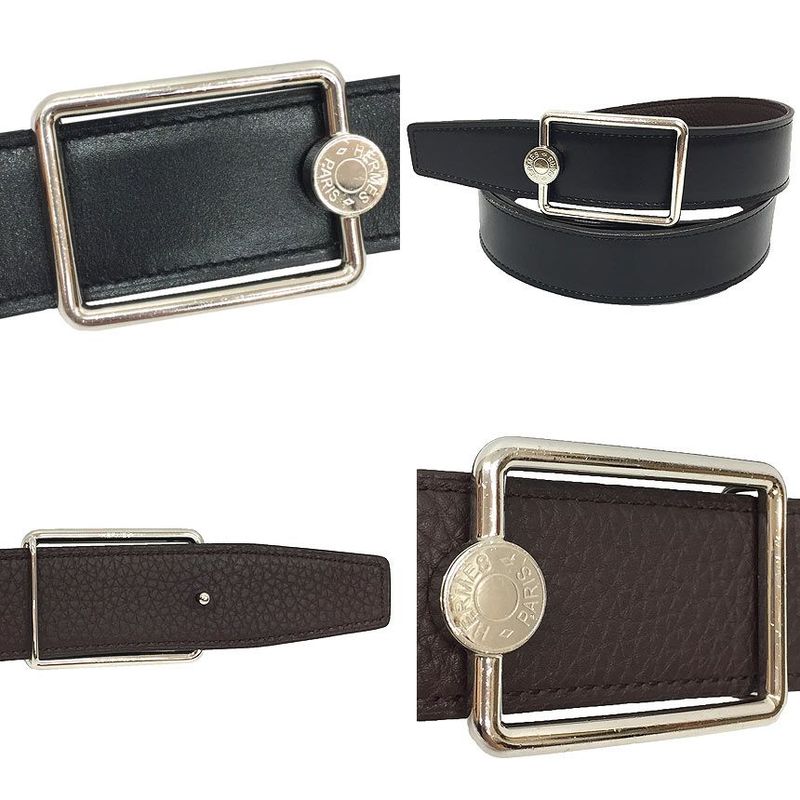 Hermes Belt Oscar Size 80 Reversible Black And Brown Serie Silver Buckle Unisex