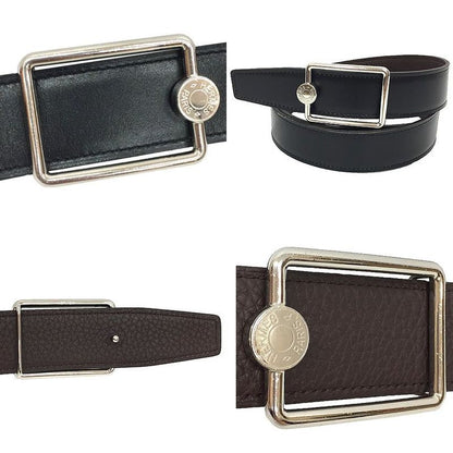 Hermes Belt Oscar Size 80 Reversible Black And Brown Serie Silver Buckle Unisex