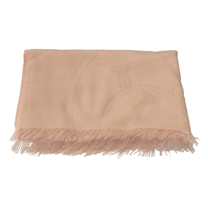 Hermes New Livris Cashmere Silk Logo Jacquard Large Fringe Shawl Scarf - Pink