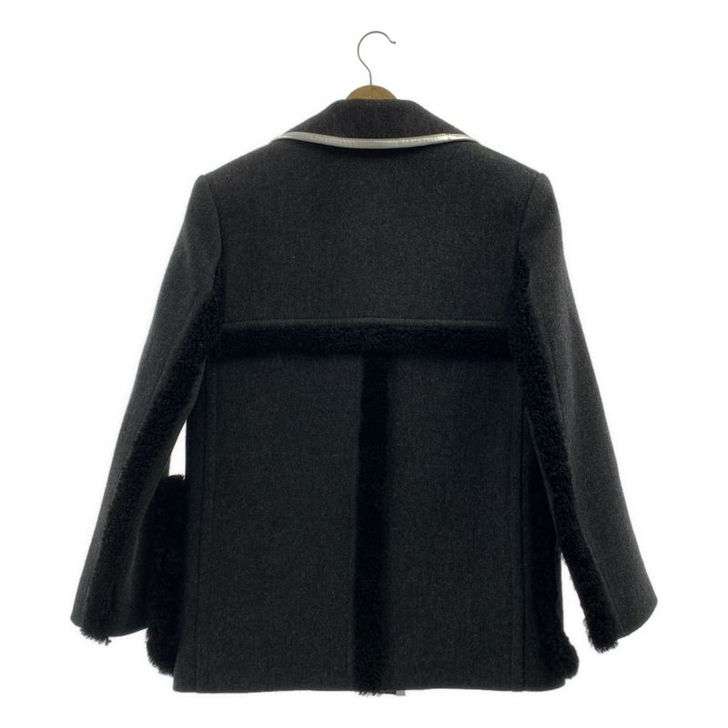 Prada - 2014aw - Wool Piping Leather Paneled Boa Tailored Jacket - 38 - Gray -