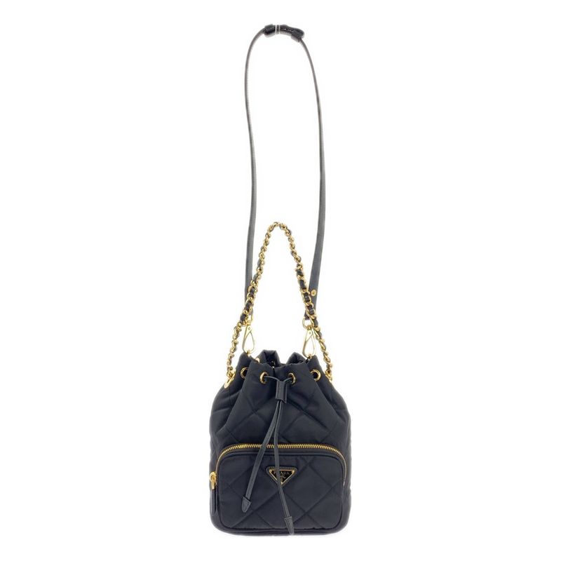 Prada Renylon 2WAY Quilted Shoulder Bag 1bh038 - Black Gold - Women