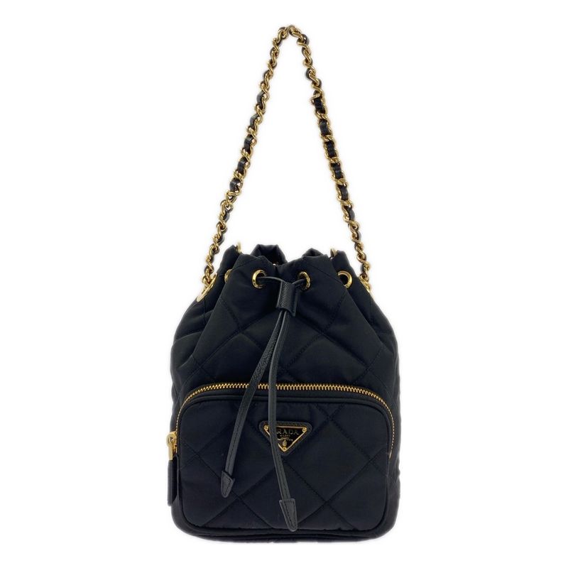 Prada Renylon 2WAY Quilted Shoulder Bag 1bh038 - Black Gold - Women