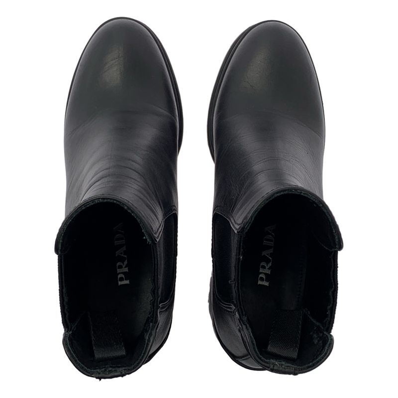Prada Leather Logo Side Gore Heeled Boots - 36 - Black - Women's