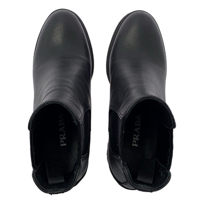 Prada Leather Logo Side Gore Heeled Boots - 36 - Black - Women's