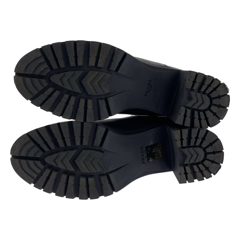 Prada Leather Logo Side Gore Heeled Boots - 36 - Black - Women's