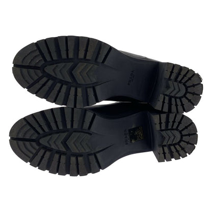 Prada Leather Logo Side Gore Heeled Boots - 36 - Black - Women's