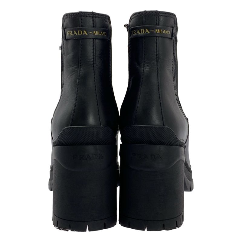 Prada Leather Logo Side Gore Heeled Boots - 36 - Black - Women's