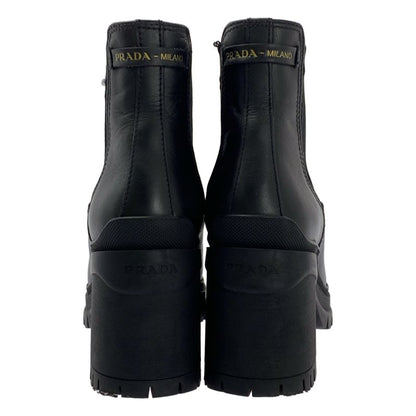 Prada Leather Logo Side Gore Heeled Boots - 36 - Black - Women's