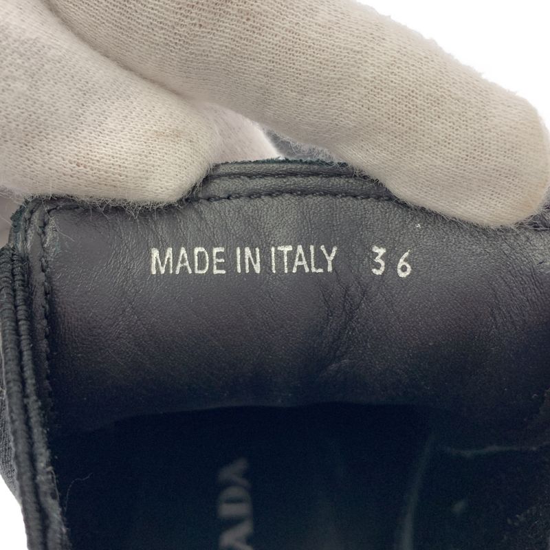 Prada Leather Logo Side Gore Heeled Boots - 36 - Black - Women's