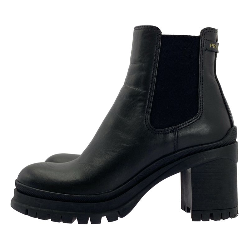 Prada Leather Logo Side Gore Heeled Boots - 36 - Black - Women's
