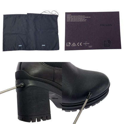 Prada Leather Logo Side Gore Heeled Boots - 36 - Black - Women's