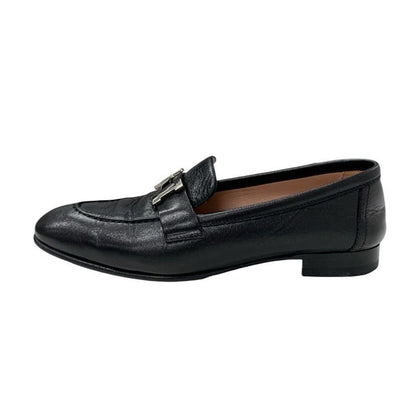 Hermes Paris Loafers Shoes Leather Black Silver Moccasins Flat Shoes Hhardware