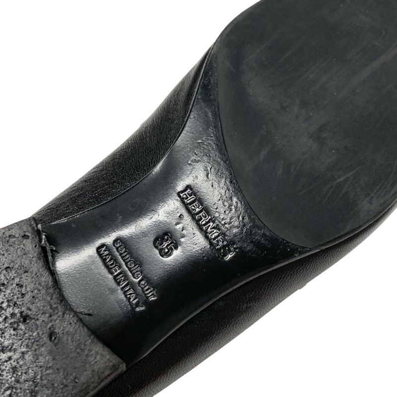 Hermes Paris Loafers Shoes Leather Black Silver Moccasins Flat Shoes Hhardware