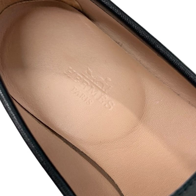 Hermes Paris Loafers Shoes Leather Black Silver Moccasins Flat Shoes Hhardware
