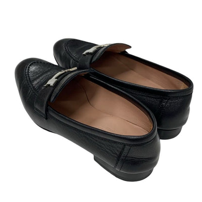 Hermes Paris Loafers Shoes Leather Black Silver Moccasins Flat Shoes Hhardware