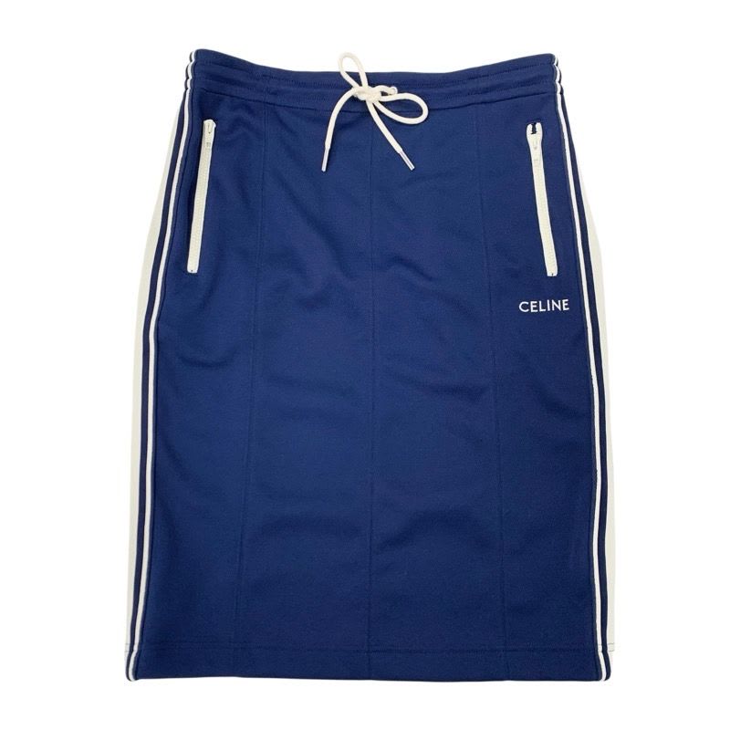 Celine Bottoms Polyester Navy Ivory Skirt Sideline Logo